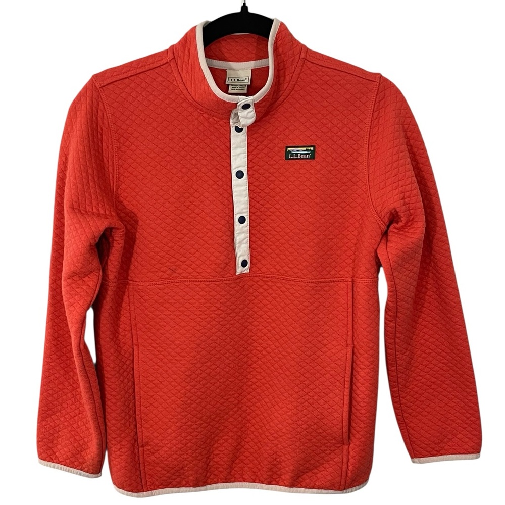 L.L. Bean Kids' Quilted Quarter-Snap Pullover Large 14-16 Orange Sweatshirt